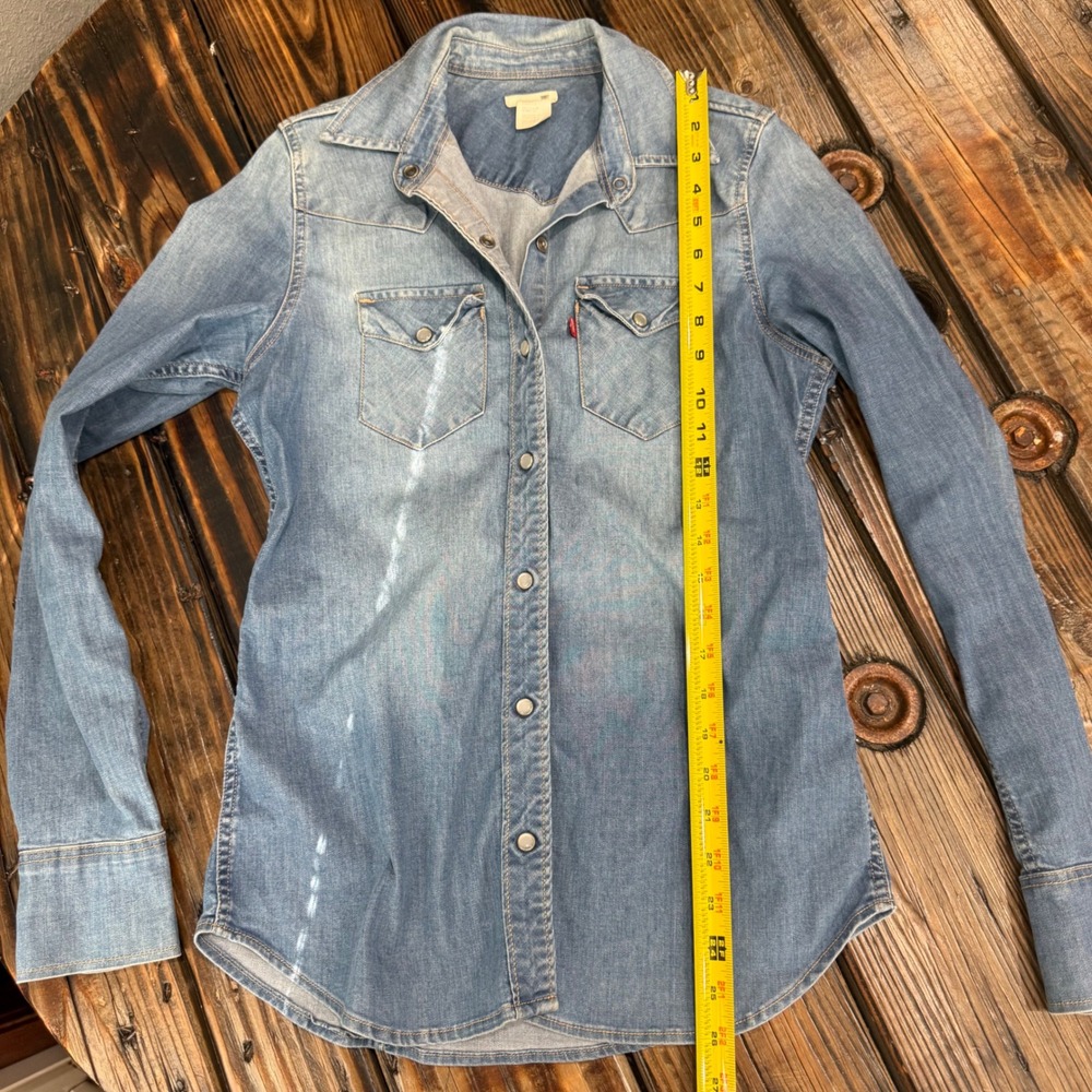 Levi's Womens Small Ultimate Western Denim Shirt Stretch Slim Pearl Snap Cowgirl - Picture 7 of 7